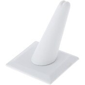 Plymor White Faux Leather Ring Finger Display, Single on Square Base, 2.125" W x 2.125" D x 2.375" H