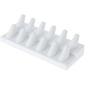 Plymor White Faux Leather 2-Tier Ring Finger Display, Twelve on Rectangular Base, 8.125" W x 3.25" D x 2.5" H