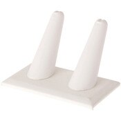 Plymor White Faux Leather Ring Finger Display, Double on Rectangular Base, 3.625" W x 2.125" D x 2.25" H