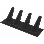 Plymor Black Velvet Ring Finger Display, Four on Rectangular Base, 6" W x 2.125" D x 2.5" H
