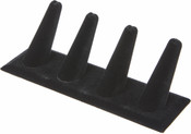 Plymor Black Velvet Ring Finger Display, Four on Rectangular Base, 6" W x 2.125" D x 2.5" H