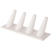 Plymor White Faux Leather Ring Finger Display, Four on Rectangular Base, 6" W x 2.125" D x 2.5" H