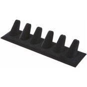 Plymor Black Velvet Ring Finger Display, Six on Rectangular Base, 7.625" W x 2.125" D x 1.625" H