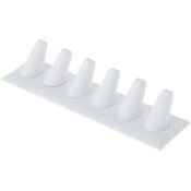 Plymor White Faux Leather Ring Finger Display, Six on Rectangular Base, 7.625" W x 2.125" D x 1.625" H