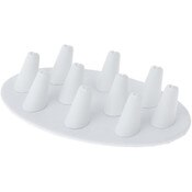 Plymor White Faux Leather Ring Finger Display, Ten on Oval Base, 7.5" W x 4.5" D x 1" H