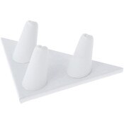 Plymor White Faux Leather Ring Finger Display, Three on Triangular Base, 5" W x 3.25" D x 1.625" H