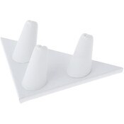 Plymor White Faux Leather Ring Finger Display, Three on Triangular Base, 5" W x 3.25" D x 1.625" H