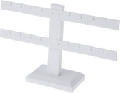 Plymor White Faux Leather Double T-Bar, Eight Pair Earring Display Stand, 10.25" W x 6.5" H