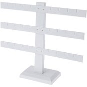 Plymor White Faux Leather Triple T-Bar, Twelve Pair Earring Display Stand, 10.25" W x 8.5" H