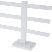 Plymor White Faux Leather Triple T-Bar, Twelve Pair Earring Display Stand, 10.25" W x 8.5" H