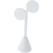 Plymor White Faux Leather Two Circles, Single Pair Earring Display Stand, 2.125" W x 1.25" D x 4.75" H