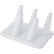 Plymor White Faux Leather Ring Finger Display, Five on Rectangular Base, 5.25" W x 3.625" D x 2.25" H