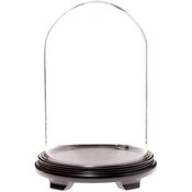 Plymor 9.75" x 15" Glass Display Dome Cloche (Black Wood Veneer Footed Base)