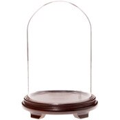 Plymor 9.75" x 15" Glass Display Dome Cloche (Walnut Wood Veneer Footed Base)