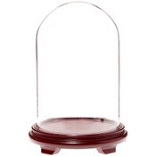 Plymor 9.75" x 15" Glass Display Dome Cloche (Red Wood Veneer Footed Base)