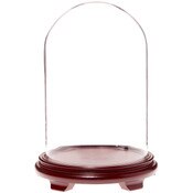 Plymor 9.75" x 15" Glass Display Dome Cloche (Red Wood Veneer Footed Base)