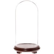 Plymor 9.75" x 20" Glass Display Dome Cloche (Walnut Wood Veneer Footed Base)