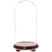 Plymor 9.75" x 20" Glass Display Dome Cloche (Walnut Wood Veneer Footed Base)