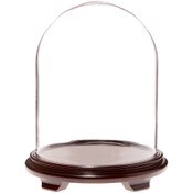 Plymor 11.75" x 15" Glass Display Dome Cloche (Walnut Wood Veneer Footed Base)