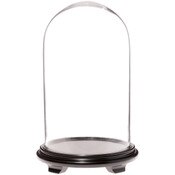 Plymor 11.75" x 20" Glass Display Dome Cloche (Black Wood Veneer Footed Base)