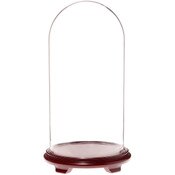 Plymor 11.75" x 23" Glass Display Dome Cloche (Red Wood Veneer Footed Base)