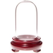 Plymor 1.85" x 3.5" Mini Glass Display Dome Cloche (Red Wood Veneer Footed Base)