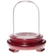 Plymor 2" x 3" Mini Glass Display Dome Cloche (Red Wood Veneer Footed Base)