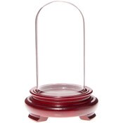 Plymor 2" x 4" Mini Glass Display Dome Cloche (Red Wood Veneer Footed Base)