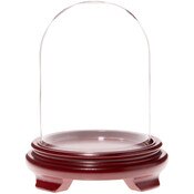 Plymor 4.5" x 6" Glass Display Dome Cloche (Red Wood Veneer Footed Base)