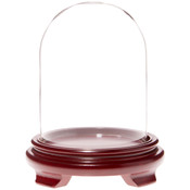 Plymor 4.5" x 6" Glass Display Dome Cloche (Red Wood Veneer Footed Base)