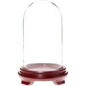 Plymor 4.5" x 8" Glass Display Dome Cloche (Red Wood Veneer Footed Base)