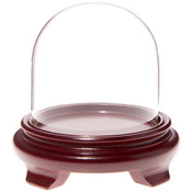 Plymor 4" x 4" Glass Display Dome Cloche (Red Wood Veneer Footed Base)