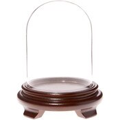 Plymor 4" x 5.25" Glass Display Dome Cloche (Walnut Wood Veneer Footed Base)