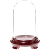 Plymor 4" x 7" Glass Display Dome Cloche (Red Wood Veneer Footed Base)