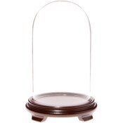 Plymor 5.5" x 10" Glass Display Dome Cloche (Walnut Wood Veneer Footed Base)