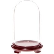 Plymor 5.5" x 10" Glass Display Dome Cloche (Red Wood Veneer Footed Base)