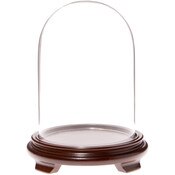 Plymor 5.5" x 8" Glass Display Dome Cloche (Walnut Wood Veneer Footed Base)