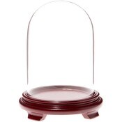 Plymor 5.5" x 8" Glass Display Dome Cloche (Red Wood Veneer Footed Base)