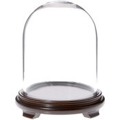 Plymor 8" x 10.25" Glass Display Dome Cloche (Walnut Wood Veneer Footed Base)