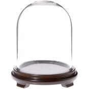 Plymor 8" x 10.25" Glass Display Dome Cloche (Walnut Wood Veneer Footed Base)