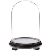 Plymor 8" x 12" Glass Display Dome Cloche (Black Wood Veneer Footed Base)
