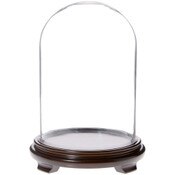 Plymor 8" x 12" Glass Display Dome Cloche (Walnut Wood Veneer Footed Base)