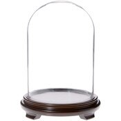 Plymor 8" x 12" Glass Display Dome Cloche (Walnut Wood Veneer Footed Base)