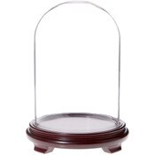 Plymor 8" x 12" Glass Display Dome Cloche (Red Wood Veneer Footed Base)