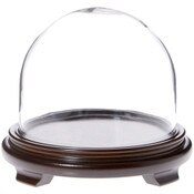 Plymor 8" x 6.5" Glass Display Dome Cloche (Walnut Wood Veneer Footed Base)