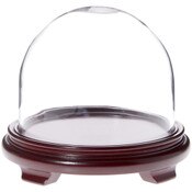 Plymor 8" x 6.5" Glass Display Dome Cloche (Red Wood Veneer Footed Base)