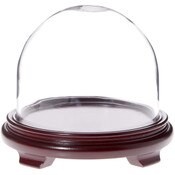 Plymor 8" x 6.5" Glass Display Dome Cloche (Red Wood Veneer Footed Base)