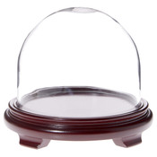 Plymor 8" x 6.5" Glass Display Dome Cloche (Red Wood Veneer Footed Base)
