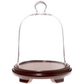 Plymor 10" x 13" Bell Jar Glass Display Dome Cloche, Walnut Wood Veneer Footed Base (Interior size 9.5" x 10.5")