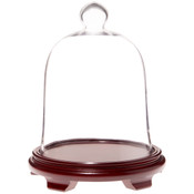 Plymor 10" x 13" Bell Jar Glass Display Dome Cloche, Red Wood Veneer Footed Base (Interior size 9.5" x 10.5")